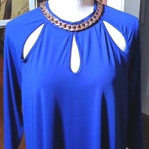 NWT NEW Glory Uniquely Designed Gold Chain Cut-Out Cobalt Blue Plus Size Tunic